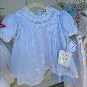 Elegant Light Blue Kids Blouse with Lace Details